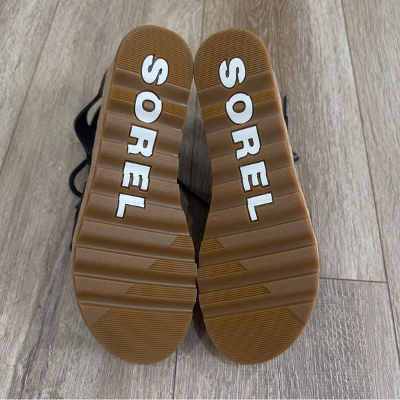 NWOB Sorel Cameron Platform Lace Wedge Sandals Leather Women's Size 9 Black - Picture 8 of 12